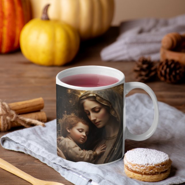 Taza De Café Madre María con niño Jesús versión 3 (Mother Mary Holding Baby Jesus version 3 Coffee Mug)