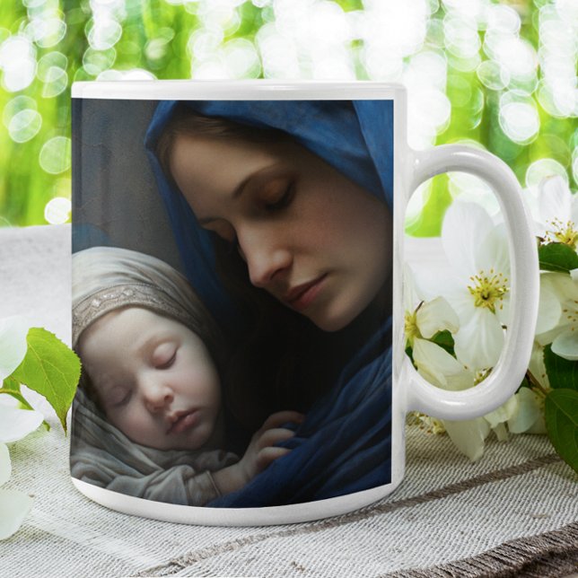 Taza De Café Madre María con niño Jesús versión 5 (Mother Mary Holding Baby Jesus version 5 Coffee Mug)