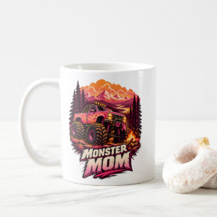 Taza De Café Madre Monstruo Camión Monstruo Llama Rosa Fuera de