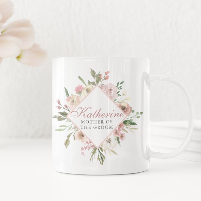 Taza De Café Madre personalizado del Groom Elegant Floral Rosa (Subido por el creador)