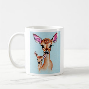 Taza De Café Madre Y Bebé Deer Acuarela Amor Familia