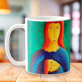 Taza De Café Madre Y Hija Pintando Arte Contemporáneo