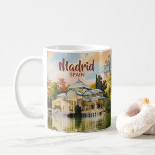 Taza De Café Madrid España Palacio de Cristal Acuarela Viaje
