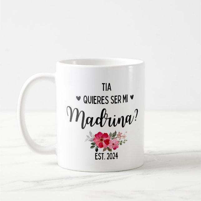 Taza De Café Madrina Café Mugs 2024 Quieres Ser Mi Madrina (Izquierda)