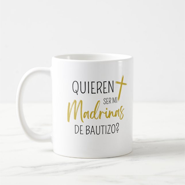 Taza De Café Madrina Coffee Mugs 2023, Quieres Ser Mi Madrina (Izquierda)