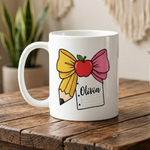 Taza De Café Maestra Arco Lápiz Arco Regreso a Clases Nombre Pe