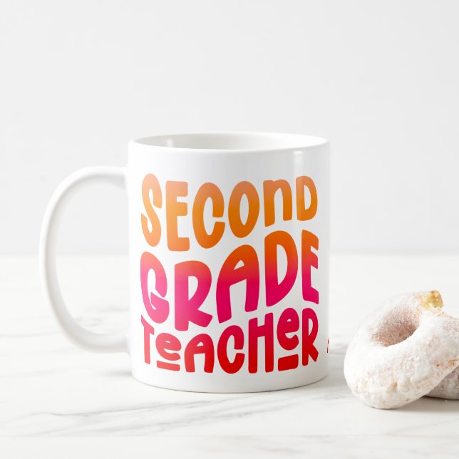 Taza De Café Maestra de 2º grado Naranja Rojo Ombre (Con donut)