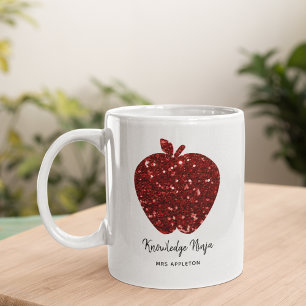 Taza De Café Maestra de Apple Roja Purpurina Ninja Conocimiento