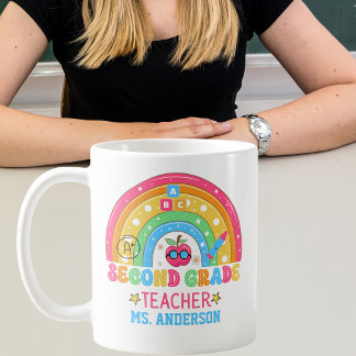 Taza De Café Maestra de segundo grado personalizada y colorida