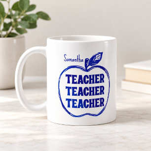 Taza De Café Maestra Manzana Azul Boceto Personalizado