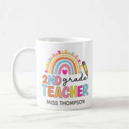 Taza De Café Maestra personalizada de 2º grado en arcoiris en c