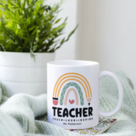 Taza De Café Maestra Personalizada Enseña Amor Inspira Arcoíris