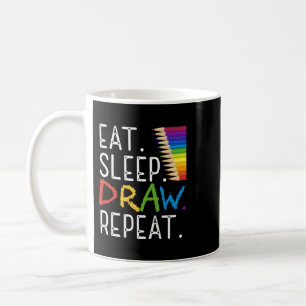 Taza De Café Maestra Trabajo Comer Dormir Dibujo Repetir Paint