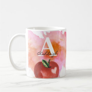 Taza De Café Maestro Apple Heart Monograma Nombre Rojo Rosa