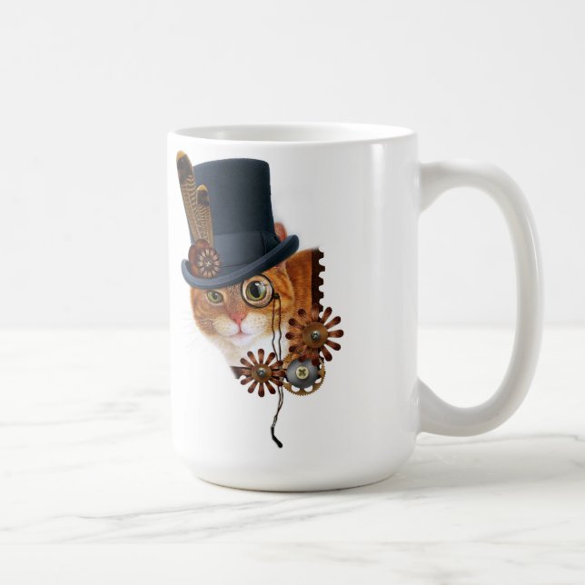 Taza De Café Mag del gato de Steampunk (Derecha)