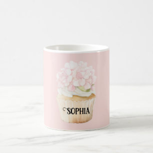 Taza De Café Magdalena Cupcake Flores Rosa Rubor