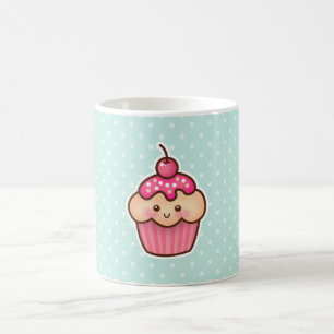 Taza De Café Magdalena rosada de Kawaii y lunares lindos del