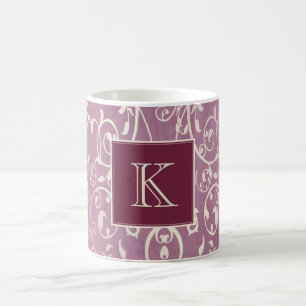 Taza De Café Magenta elegante floreciente Monograma Mug