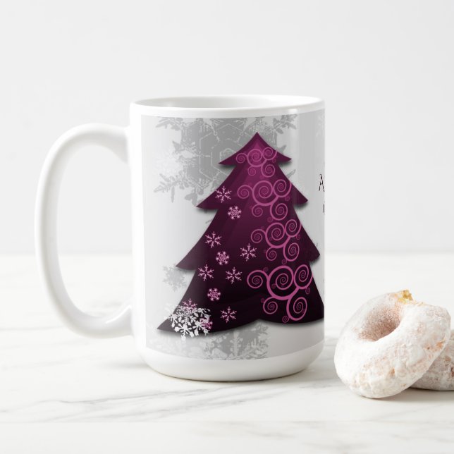 Taza De Café Magenta Festividad del árbol de Navidad café Mug (Con donut)