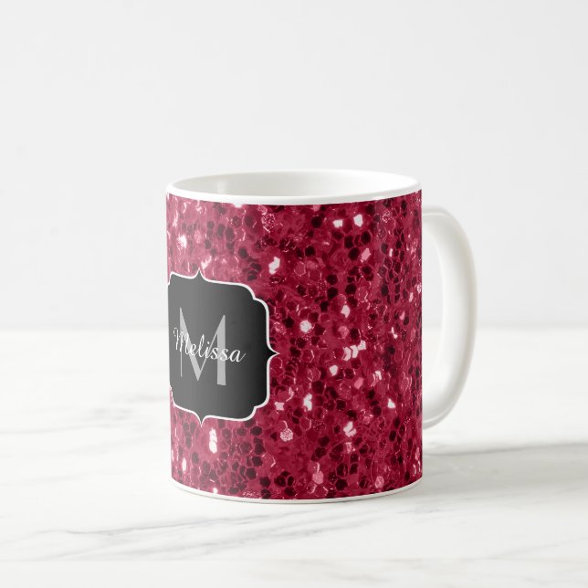 Taza De Café Magenta rojo oscuro aguijón negro espuma Monograma (Anverso derecho)