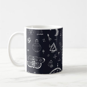 Taza De Café Magia de Halloween: Patrón de Doodle Vintage.