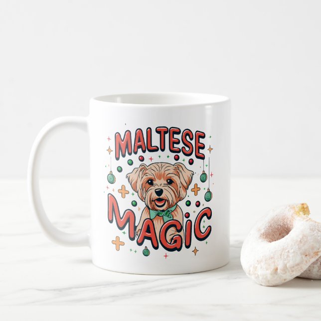 Taza De Café Magia de perros malteses - Navidades al estilo ret (Con donut)