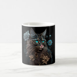 Taza De Café Magia de Steampunk Magne gato y flores de Maine Co