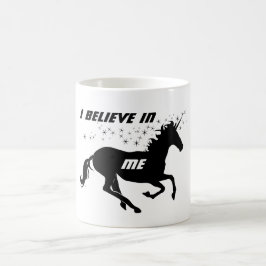 Taza De Café Magical Cute Unicornio Que Creo En Mí, Blanco Negr