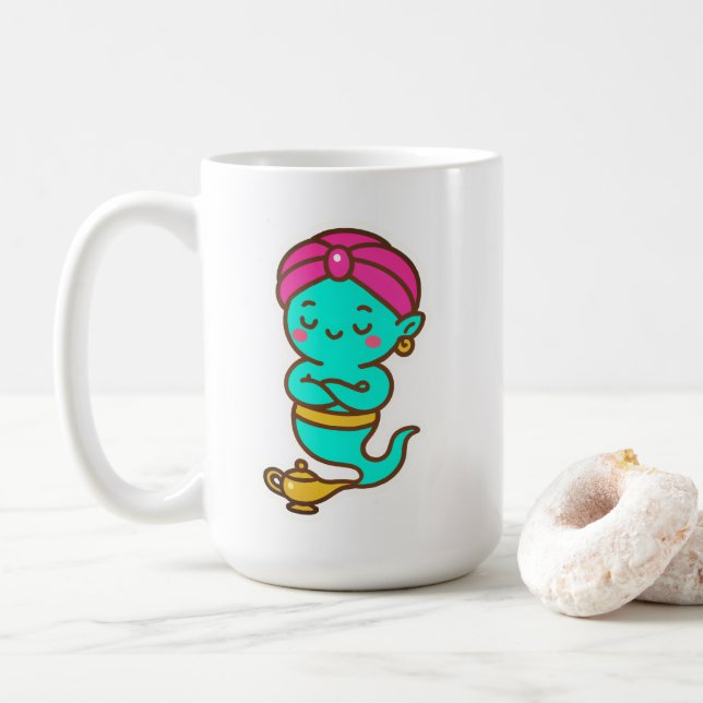 Taza De Café Magical Kawaii Djinn - Espíritu neón (Con donut)