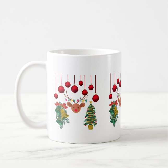 Taza De Café Magical Reindeer Bells and Christmas Tree Design  (Izquierda)