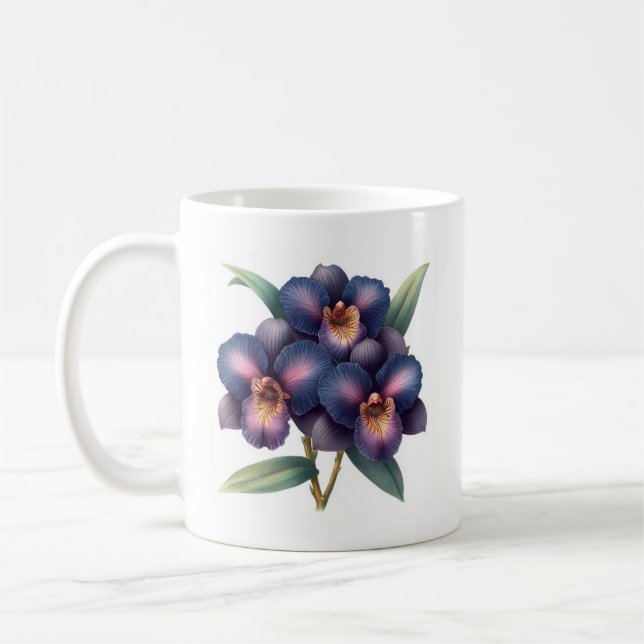 Taza De Café Magnífica orquídea clásica azul y magenta (Izquierda)