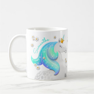 Taza De Café Magnífica princesa de unicornio turquesa con marga