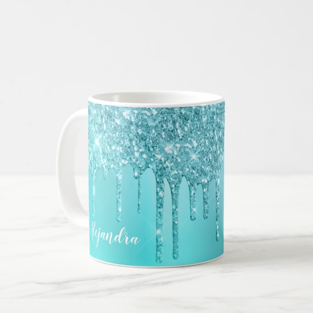 Taza De Café Magníficas hierbas de menta azul y purpurina turqu (Anverso izquierdo)