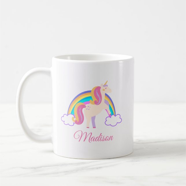 Taza De Café Magnífico arcoiris Unicornio Personalizado (Izquierda)