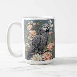 Taza De Café Magnífico Loro Gris Africano Con Elegantes Florale