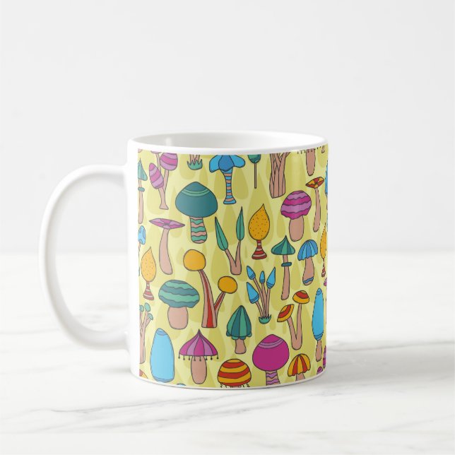 Taza De Café Magnífico Mushrooms Doodle Seamless Pattern (Izquierda)
