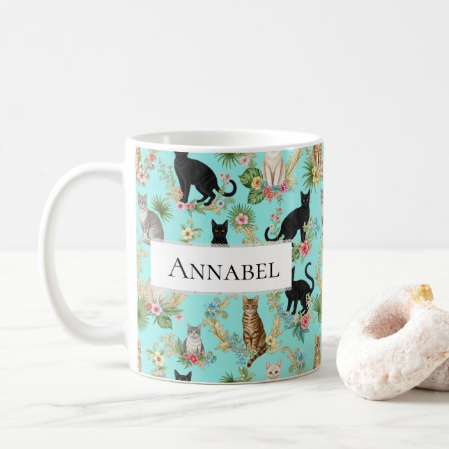 Taza De Café Magnífico nombre personalizado del amante del gato (Con donut)
