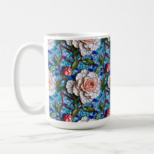 Taza De Café Magnífico patrón de flores de mosaico (Izquierda)
