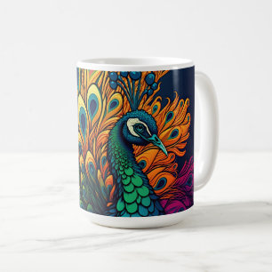 Taza De Café Magnífico pavo real colorido, estilo Art Decó