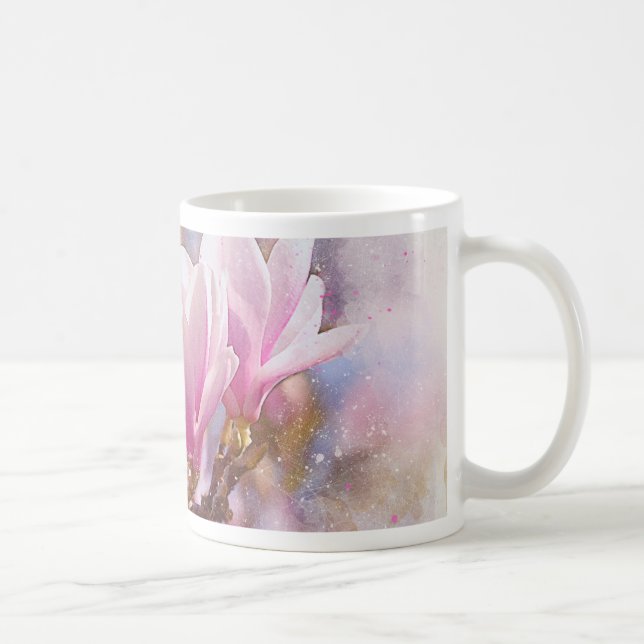 Taza De Café Magnolia púrpura rosada en flor de primavera (Derecha)
