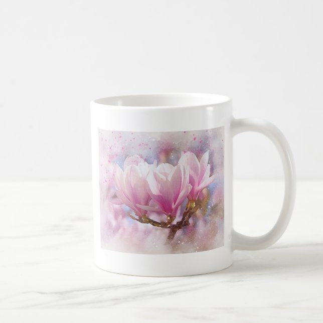 Taza De Café Magnolia púrpura rosada en flor de primavera (Derecha)