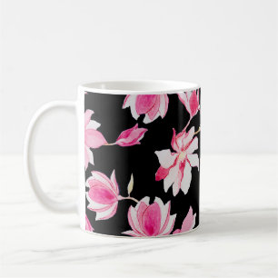 Taza De Café Magnolia romántica: acuarela negra