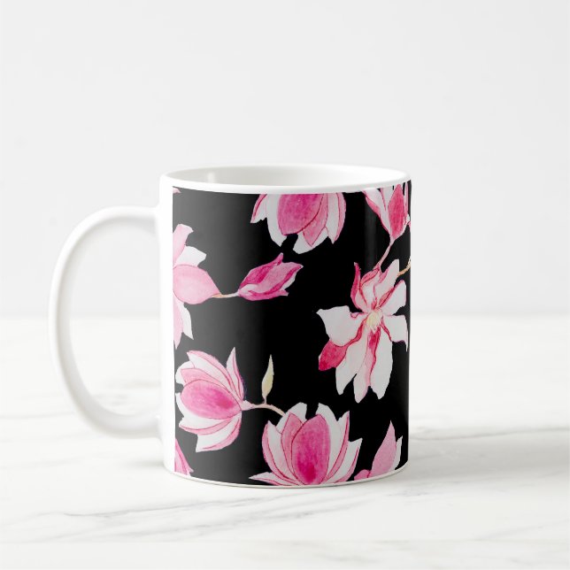 Taza De Café Magnolia romántica: acuarela negra (Izquierda)