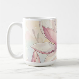 Taza De Café Magnolia Rosa Delicada Acuarela Flor
