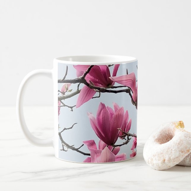 Taza De Café Magnolia rosa elegante florece Hanami pacífico (Con donut)
