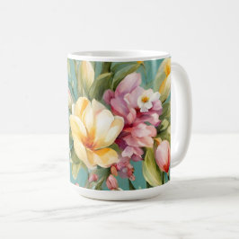 Taza De Café Magnolia rosa y amarilla exquisita con flores blan