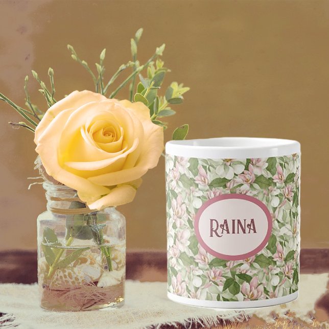 Taza De Café Magnolias blancas y rosadas personalizadas (Subido por el creador)