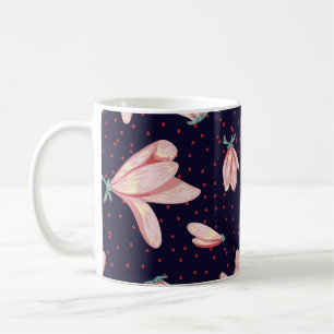 Taza De Café Magnolias florecientes, patrón de cosecha a mano.