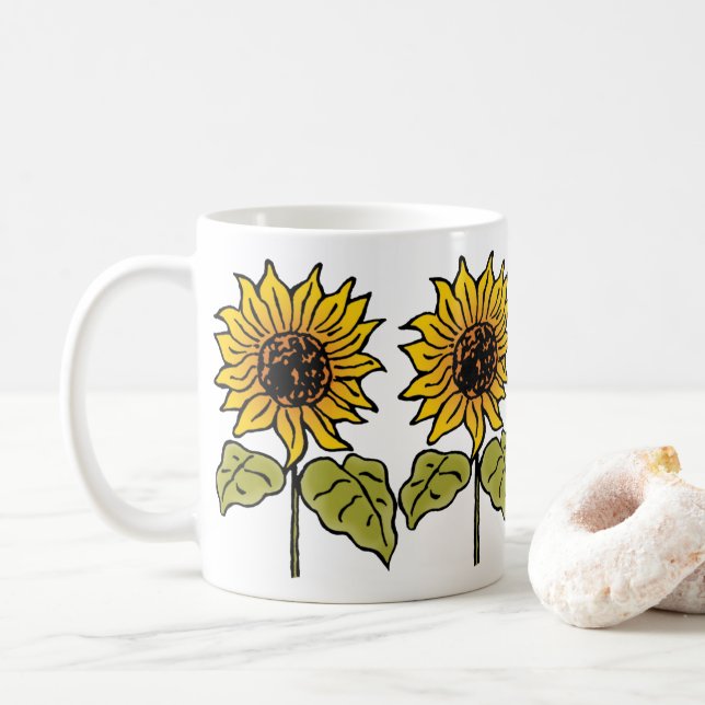 Taza De Café Mago de cosecha de Oz Fairy Sunflower in Bloom (Con donut)