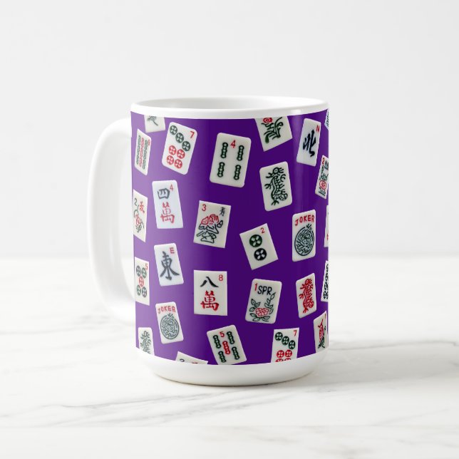 Taza De Café MahJong tiles (symbols) on purple (Anverso izquierdo)